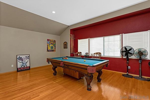 Billiard Table, Game Room, Interior, Recessed Lighting, Wood Texture Flooring