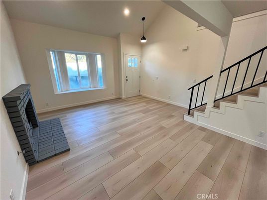 Empty room, Interior, Pendant Lights, Recessed Lighting, Wood Texture Flooring