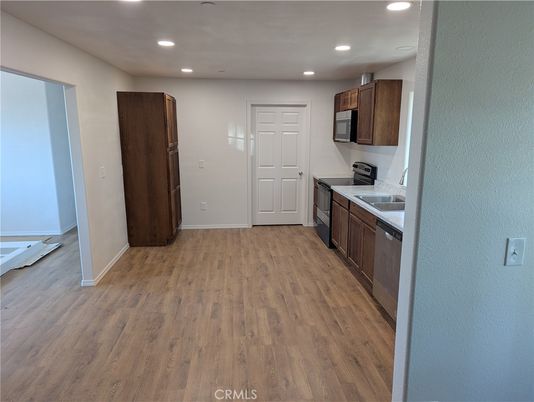 Interior, Kitchen, Recessed Lighting, Wood Texture Flooring