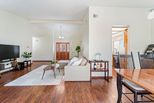 Dining room, Interior, Living room, Pendant Lights, Wood Texture Flooring