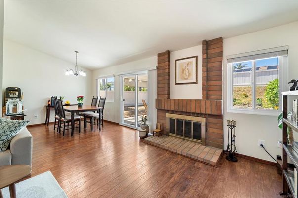 Chandelier, Dining room, Fireplace, Interior, Pendant Lights, Wood Texture Flooring