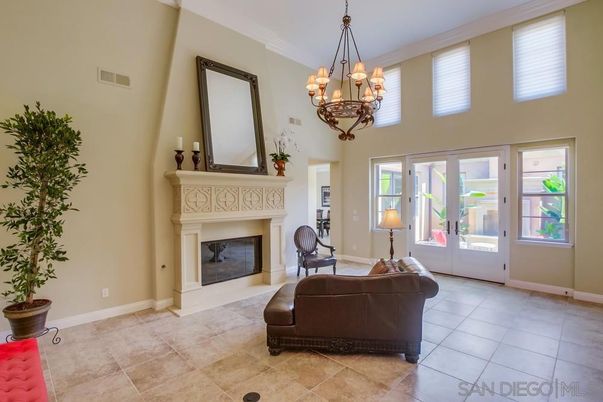Chandelier, Fireplace, Interior