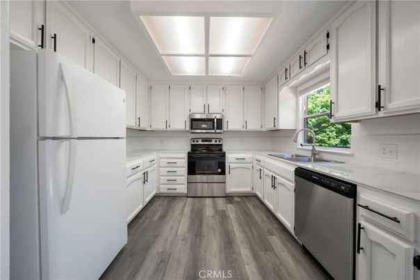 Interior, Kitchen, Stainless Steel Appliances, Wood Texture Flooring