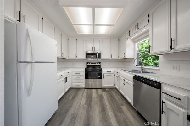 Interior, Kitchen, Stainless Steel Appliances, Wood Texture Flooring