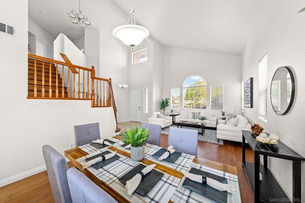 Dining room, Interior, Living room, Pendant Lights, Wood Texture Flooring
