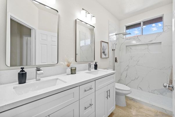 Bathroom, Dual Sink Vanities, Interior, Marble Walls