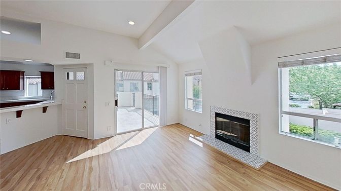 Empty room, Fireplace, Interior, Recessed Lighting, Wood Texture Flooring