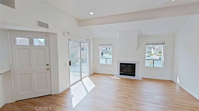 Empty room, Fireplace, Interior, Recessed Lighting, Wood Texture Flooring