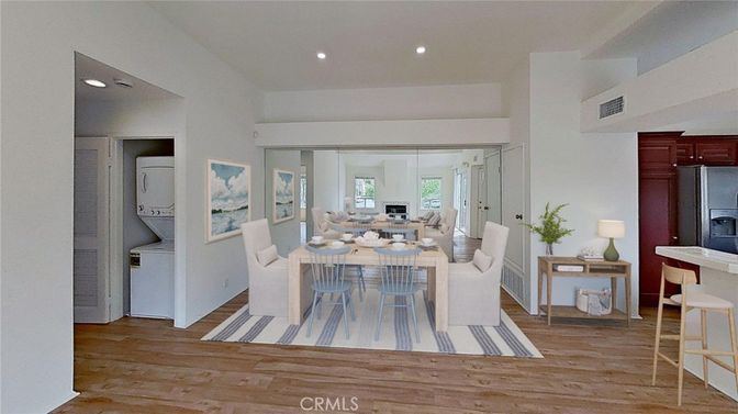 Dining room, Interior, Kitchen, Recessed Lighting, Wood Texture Flooring