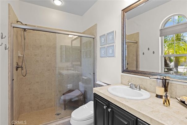 Bathroom, Glass Shower, Interior, Recessed Lighting, Tile Countertops