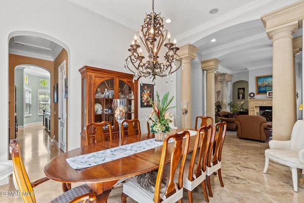 Chandelier, Dining room, Fireplace, Interior, Living room, Recessed Lighting