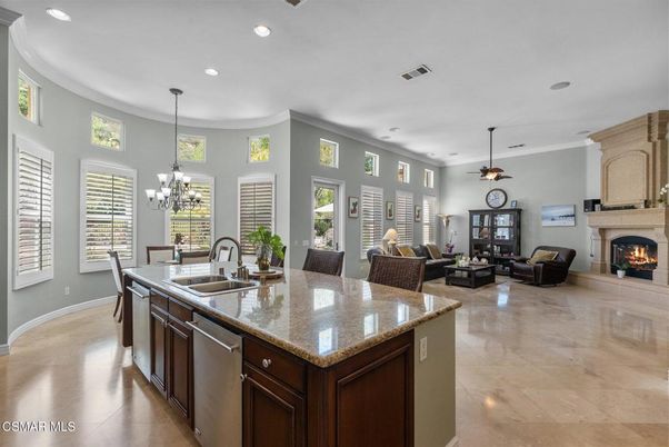 Chandelier, Dining room, Fireplace, Interior, Kitchen, Living room, Pendant Lights, Recessed Lighting