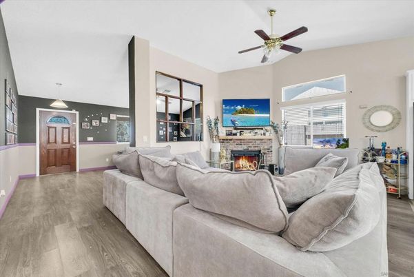 Fireplace, Interior, Living room, Pendant Lights, Wood Texture Flooring