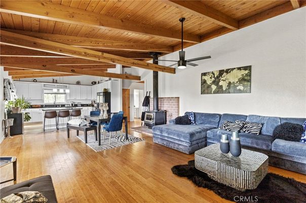Dining room, Fireplace, Interior, Kitchen, Living room, Pendant Lights, Wooden Beams, Wooden Ceilings, Wood Texture Flooring
