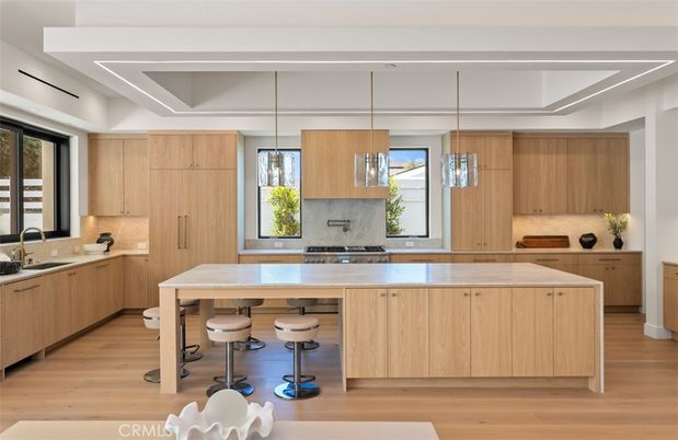 Interior, Kitchen, Pendant Lights, Wood Texture Flooring