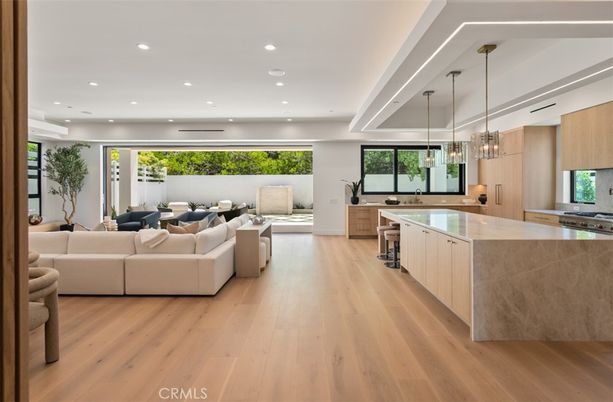 Interior, Kitchen, Living room, Pendant Lights, Recessed Lighting, Wood Texture Flooring