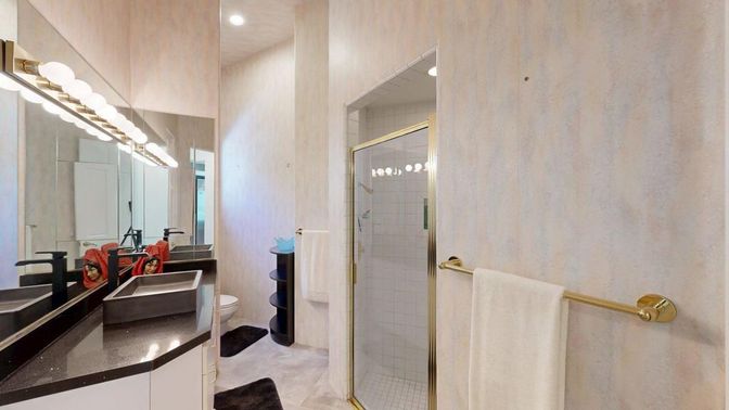 Bathroom, Glass Shower, Interior, Recessed Lighting