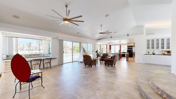 Fireplace, Interior, Kitchen, Living room, Recessed Lighting