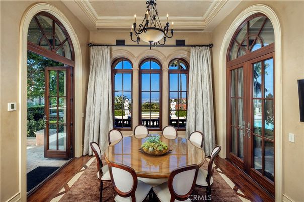 Chandelier, Dining room, Interior, Water, Wood Texture Flooring
