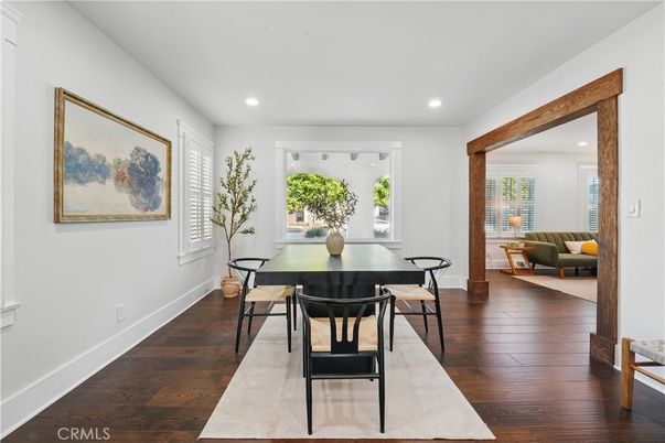Dining room, Interior, Living room, Recessed Lighting, Wood Texture Flooring