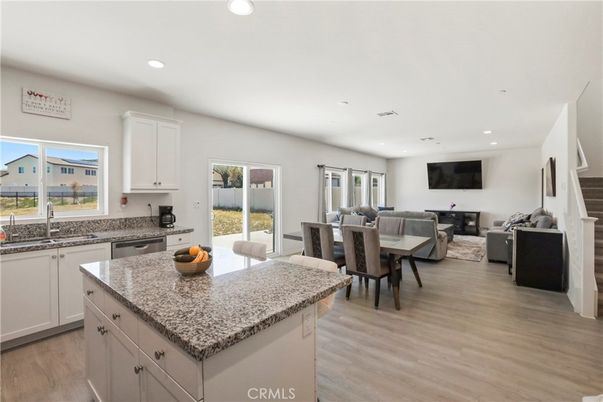 Dining room, Interior, Kitchen, Living room, Recessed Lighting, Wood Texture Flooring