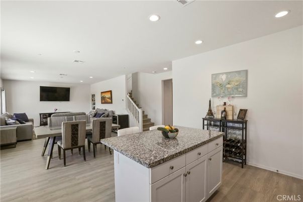 Dining room, Interior, Living room, Recessed Lighting, Wood Texture Flooring