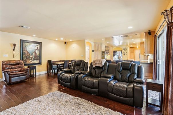 Dining room, Interior, Kitchen, Living room, Recessed Lighting, Wood Texture Flooring