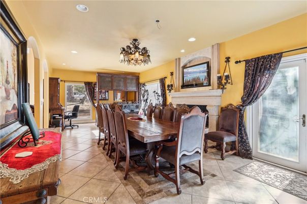 Dining room, Fireplace, Interior, Recessed Lighting