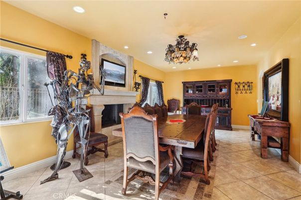 Dining room, Fireplace, Interior, Recessed Lighting
