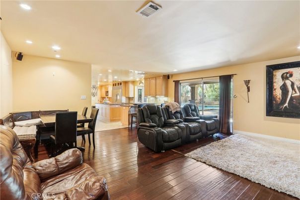 Dining room, Interior, Kitchen, Living room, Pendant Lights, Recessed Lighting, Wood Texture Flooring