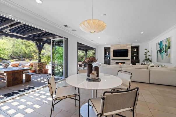 Dining room, Fireplace, Interior, Living room, Pendant Lights, Recessed Lighting