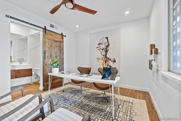 Home Office, Interior, Recessed Lighting, Wood Texture Flooring