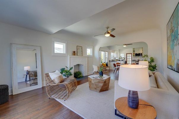 Dining room, Fireplace, Interior, Living room, Wood Texture Flooring