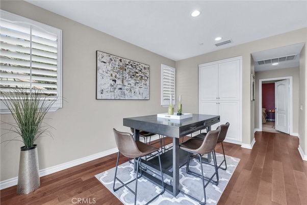 Dining room, Interior, Recessed Lighting, Wood Texture Flooring