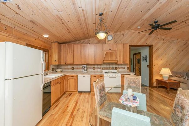 Interior, Kitchen, Pendant Lights, Recessed Lighting, Wooden Ceilings, Wood Texture Flooring