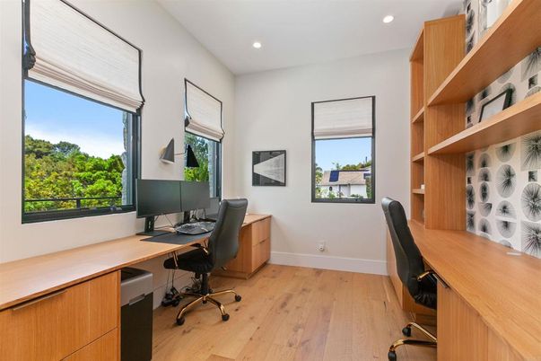 Home Office, Interior, Recessed Lighting, Wood Texture Flooring