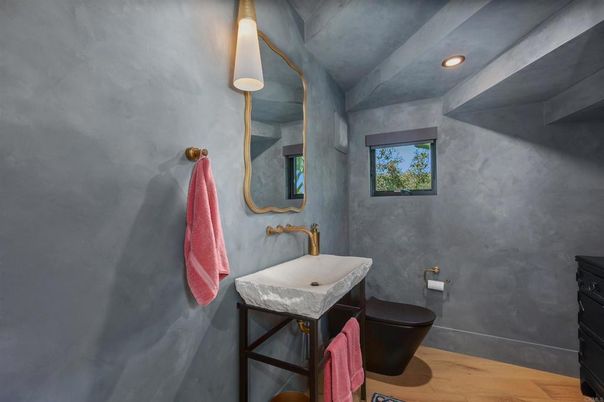 Bathroom, Interior, Recessed Lighting, Wood Texture Flooring