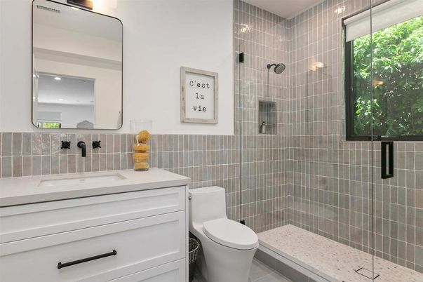 Bathroom, Glass Shower, Interior, Recessed Lighting