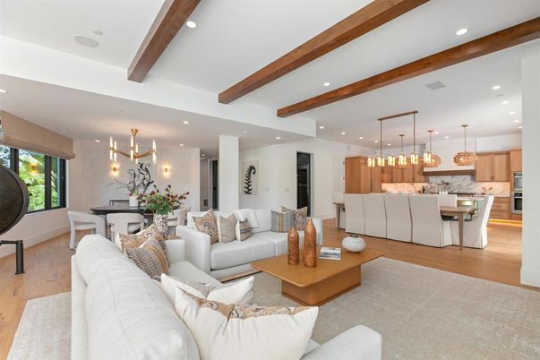 Dining room, Interior, Kitchen, Living room, Pendant Lights, Recessed Lighting, Wooden Beams, Wood Texture Flooring