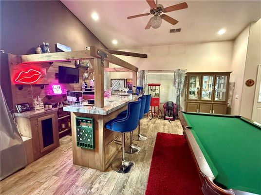 Billiard Table, Game Room, Interior, Recessed Lighting, Wood Texture Flooring