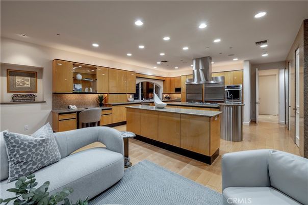 Interior, Kitchen, Living room, Recessed Lighting, Stainless Steel Appliances, Wood Texture Flooring