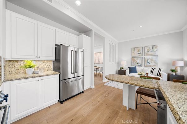 Dining room, Interior, Kitchen, Recessed Lighting, Stainless Steel Appliances, Wood Texture Flooring