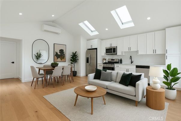Dining room, Interior, Kitchen, Living room, Recessed Lighting, Stainless Steel Appliances, Wood Texture Flooring
