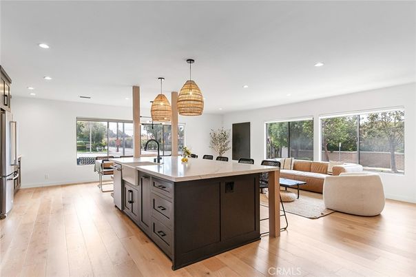 Interior, Kitchen, Living room, Pendant Lights, Recessed Lighting, Stainless Steel Appliances, Wood Texture Flooring