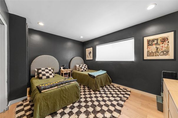 Bedroom, Interior, Recessed Lighting, Wood Texture Flooring