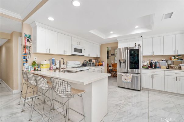 Interior, Kitchen, Marble, Recessed Lighting, Stainless Steel Appliances