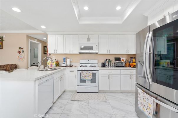 Interior, Kitchen, Marble, Recessed Lighting, Stainless Steel Appliances