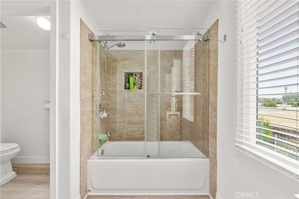 Bathroom, Glass Shower, Interior, Wood Texture Flooring