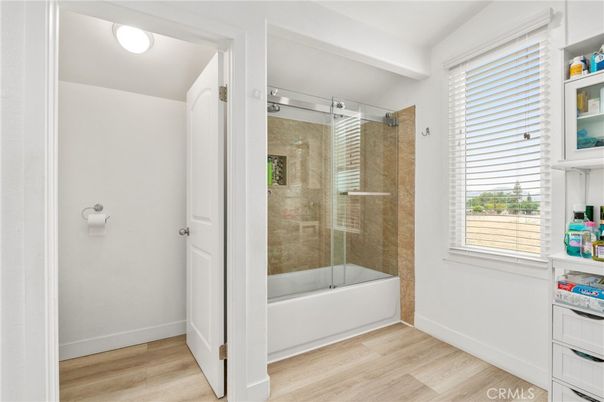Bathroom, Glass Shower, Interior, Wood Texture Flooring