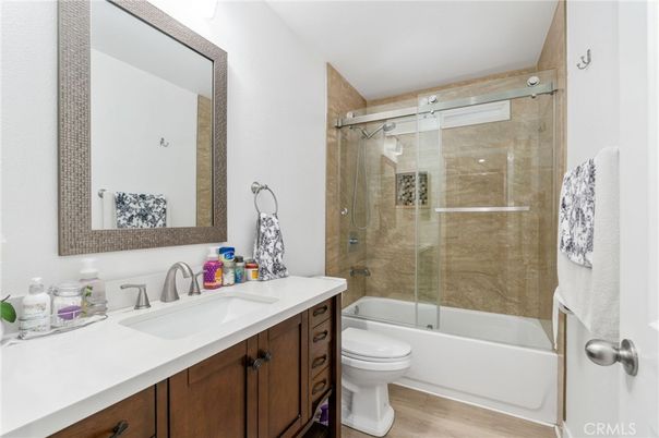 Bathroom, Glass Shower, Interior, Wood Texture Flooring